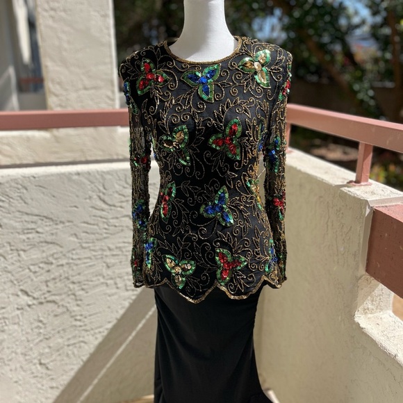 Fairycore Beaded Top | Vintage STENAY | 1980s Silk Sequin Blouse - Picture 14 of 14